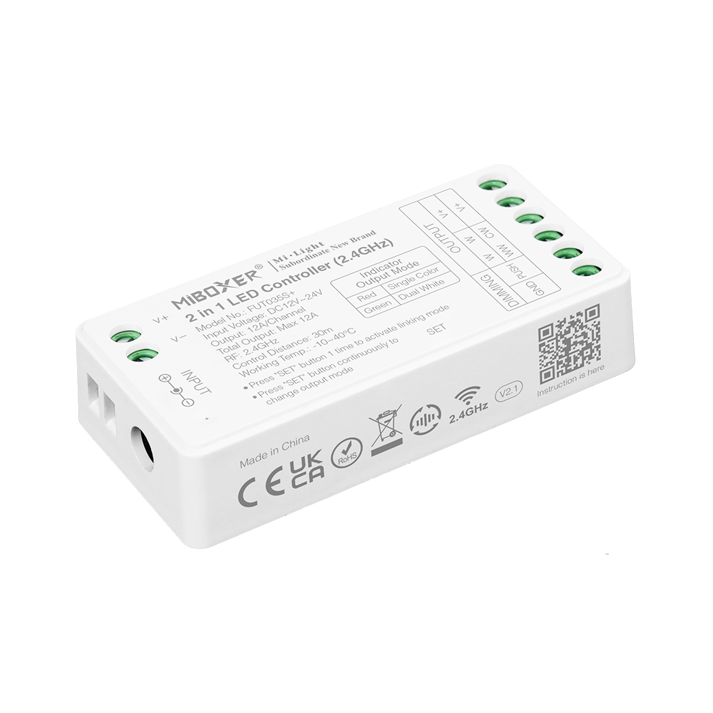 FUT035S+ 2.4GHz 2in1 CCT LED Strip Controller - DC12~24V FUT035S+ 2.4GHz 2in1 CCT LED Strip Controller - DC12~24V